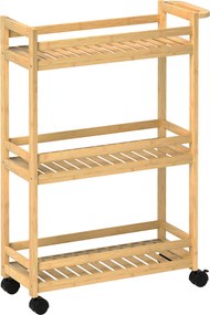 HOMCOM Carrinho de Cozinha Estreito de 3 Níveis com Rodas e Pega para Sala, Casa de Banho, Espaços Pequenos 55x20x75 cm Natural | Aosom Portugal