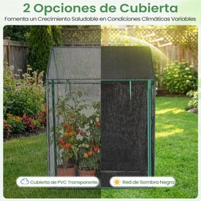 Mini estufa 129 x 80 x 173 cm com cobertura em PVC, rede de sombreamento preta, porta, janelas e estacas Transparente
