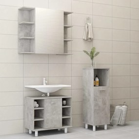 3 pcs conj. móveis casa de banho contraplacado cinzento cimento