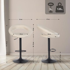 Conjunto de 2 bancos de bar Olinda em tecido e com estrutura preta 52 x 77-97 x 47 cm Creme