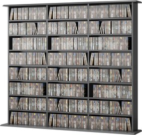 Móvel de arrumação 145 (L) x 24 (P) x 126,3 (A) cm para 1032 CDs / 594 DVDs, estante multimédia, 24 compartimentos e 18 prateleiras ajustáveis, preto