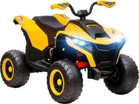 AIYAPLAY Quad elétrico para crianças, 3-6 km/h, farol LED, música, USB, para 3-8 anos, amarelo | Aosom Portugal