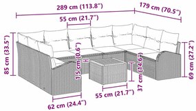 Conjunto de Sofá de Jardim com 10 Peças e Almofadas Pretas