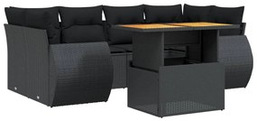 7 pcs conjunto de sofás p/ jardim c/ almofadões vime PE preto