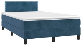 vidaXL Cama box spring colchão LED 120x190cm couro artif. azul-escuro