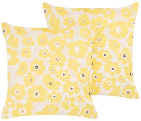 Conjunto de 2 almofadas decorativas em veludo creme e amarelo 45 x 45 cm TRITELEIA  Beliani