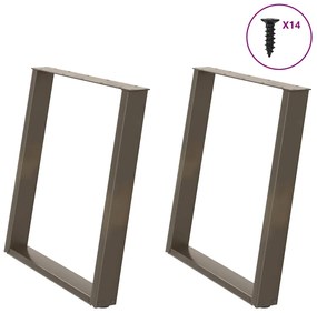 Pés para mesa de jantar em formato de U, 2 peças, aço natural, 70x(72-