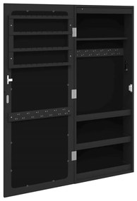 Móvel para joias de parede espelhado com luzes LED preto