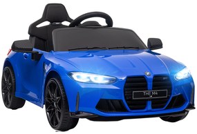 AIYAPLAY Carro Elétrico para Crianças BMW M4 12V com Controlo Remoto Faróis Buzina Música e Velocidade 3-5 km/h 108x69,5x51 cm Azul | Aosom Portugal