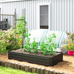Floreira retangular de aço galvanizado com suportes para tomates e plantas trepadeiras, 180 x 90 x 29,5 cm preto
