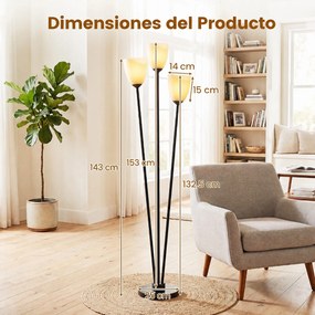 Candeeiro de Pé, 25 x 25 x 132,5 cm, Com 3 Luzes, Preto