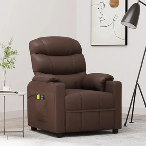 vidaXL Poltrona de massagens elevatória couro artificial castanho