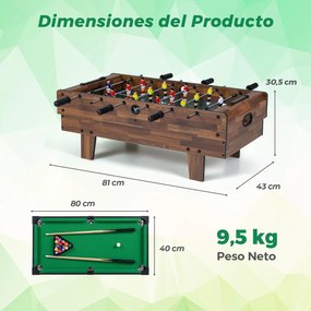 Mesa de jogos 4 em 1 81 x 43 x 30,5 cm com matraquilhos, bilhar, pingue-pongue e hóquei para crianças Café