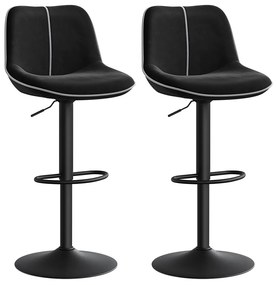 Conjunto de 2 bancos altos ajustáveis em altura com assento giratório e revestimento em veludo 49,5 x 45 x 88,5–109,5 cm Preto