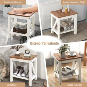 Banco de duche de 2 níveis com Estante à prova de água 43 x 32 x 47 cm Castanho e branco