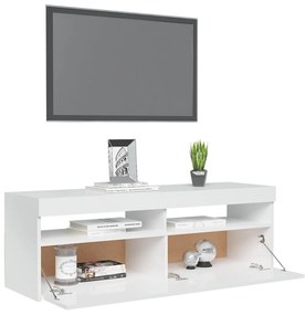 Móvel de TV com luzes LED 120x35x40 cm branco brilhante