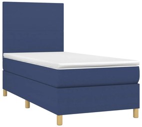 Cama box spring c/ colchão e LED 90x190 cm tecido azul