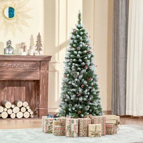 Árvore de Natal Artificial 150cm Ignífugo com 408 Ramos 28 Bagas 24 Pinhas Folhas de PVC e Suporte Metálico Decoração de Natal para Interiores Verde