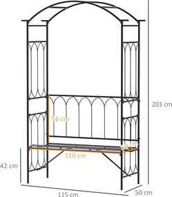 Arco de jardim com banco de metal suporte para plantas trepadeiras e r