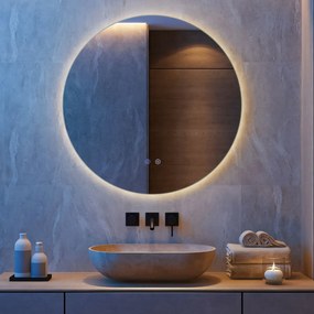 Espelho redondo LED de 70 cm com luz; espelho de casa de banho para montagem na parede com intensidade de luz ajustável e controlo tátil