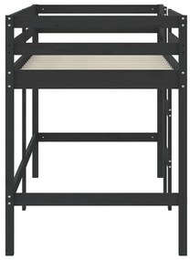 Cama alta p/ criança c/ escada 90x200 cm pinho maciço preto