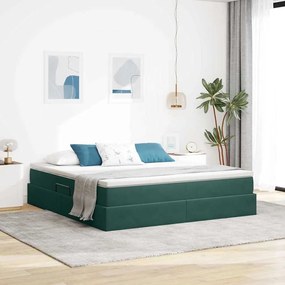 vidaXL Cama com arrumação e colchão Verde Escuro 160 x 200 cm Veludo