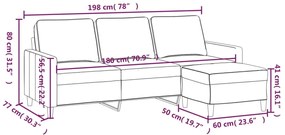 Sofá de 3 lugares com apoio de pés 180 cm veludo cinzento-claro