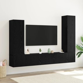 Conjunto de Móveis para TV de 4 peças Montado na Parede Carvalho Preto
