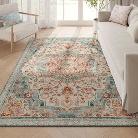 Tapete de área de quarto SONGMICS HOME TAR036Q01 de 5' x 7', antiderrapante, estilo vintage tradicional, decoração para sala de estar, cozinha, entrada, sala de jantar, lavável à máquina
