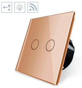 Interruptor Comutador tátil 2 botões + função controlo remoto, Painel frente dourado vidro temperado