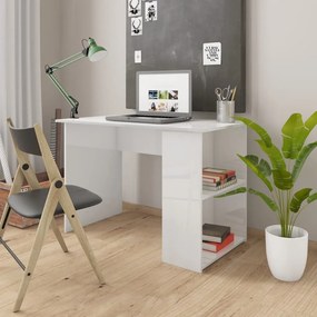 vidaXL Secretária 110x60x73 cm contraplacado branco brilhante