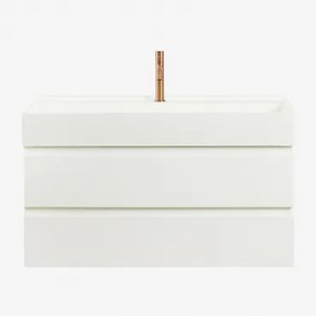 Conjunto De Móvel De Casa De Banho Suspenso Em Madeira E Folha De Freixo Com Lavatório Integrado Ona Branco & Sem Espelho & - Sklum