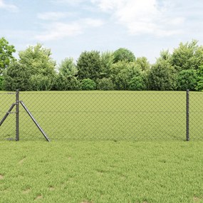 Cerca de Cadeia de Ligação com 13 Postes 0.4x25 m Aço Galvanizado Cinz