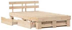 Cama com Gavetas - 135 x 190 cm - Madeira de Pinho Sólido