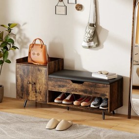 Banco Sapateira com Assento Acolchoado Compartimento Oculto para 3 Pares de Sapatos 127x35x59 cm Castanho Rústico