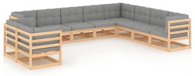 10 pcs conjunto lounge de jardim c/ almofadões pinho maciço