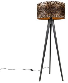 Candeeiro de pé tripé preto com cúpula de leopardo 50 cm - Tripod Classic Clássico / Antigo