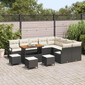 Conjunto de Sofá de Jardim com Almofadas 13 Peças Preto Rattan de Poli