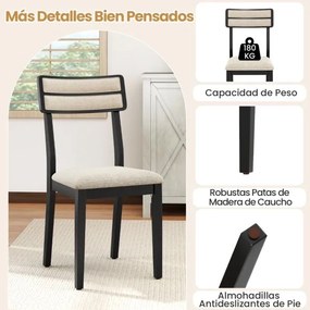 Conjunto de 2 cadeiras de jantar com assento almofadado (MESA NÃO INCLUÍDA), encosto alto almofadado, almofadas antiderrapantes preto