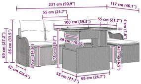 Conjunto de Sofá de Jardim 6 Peças com Almofadas Bege em Rattan Sintét