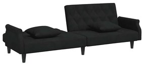 Sofá-cama com apoio de braços veludo preto