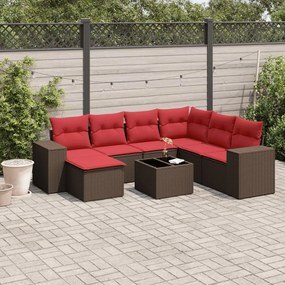 vidaXL 8 pcs conjunto sofás de jardim c/ almofadões vime PE castanho
