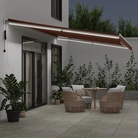 Toldo retrátil automático com luz LED 600x300 cm castanho