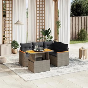 5 pcs conjunto sofás de jardim c/ almofadões vime PE cinzento