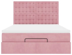 Estrutura de cama otomana com colchões 140x200 cm veludo rosa