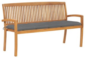 vidaXL Banco de jardim empilhável c/ almofadão 159 cm teca maciça