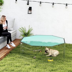 Parque para cães com 60 cm de altura, com 8 painéis e cobertura, modular e dobrável, recinto portátil e porta verde e prateada