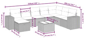 9 pcs conj. sofás jardim com almofadões vime PE cinzento-claro