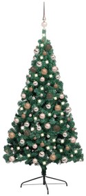 Meia árvore Natal artificial c/ luzes LED e bolas 240 cm verde