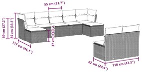 9 pcs conjunto de sofás p/ jardim c/ almofadões vime PE preto